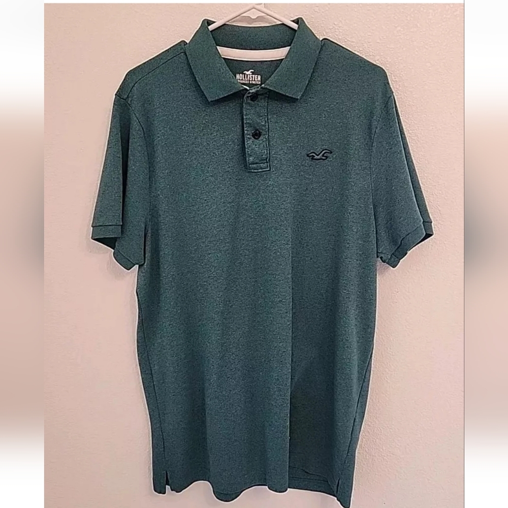 Hollister Polo Shirt Men's XL Teal Advanced Stretch Embroidered Short Sleeve